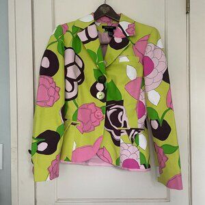 Vintage Etcetera Floral Snap Blazer Size 8 Button Accents